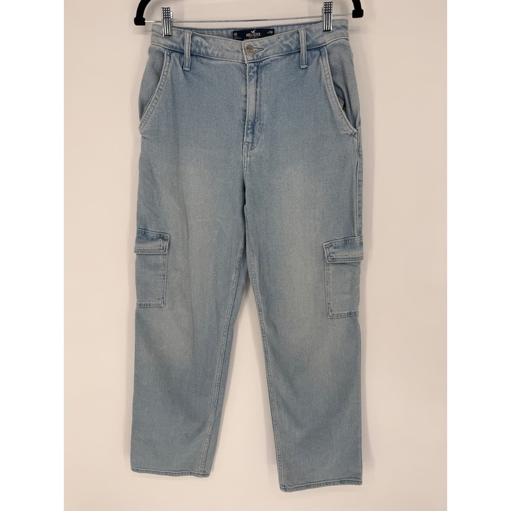 HOLLISTER ULTRA HIGH RISE DAD JEAN VINTAGE STRETCH CARGO POCKETS LIGHT WASH 28R